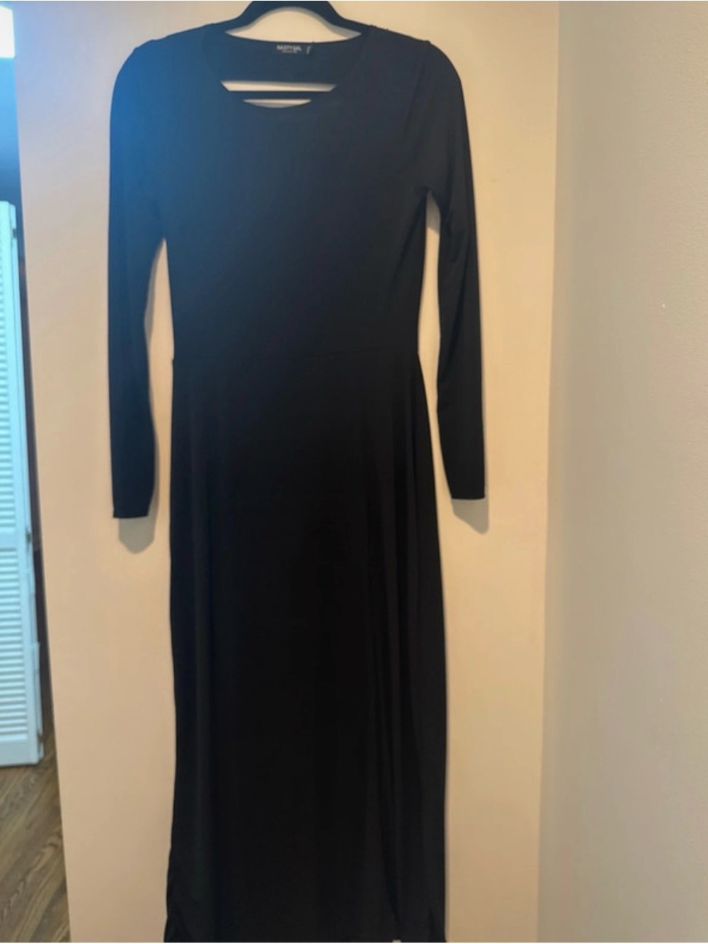 Nasty Gal Black Long Sleeve Midi Dress with Cutout Detail